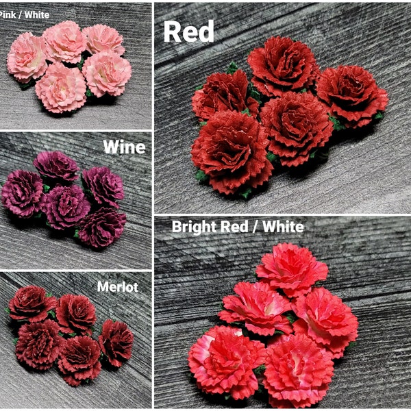 Promlee Flowers 25mm Red Carnation 5pk - Paper Flowers - Flower Embellishments - Mulberry Paper Flower - Promlee Flowers - Carnation Flowers