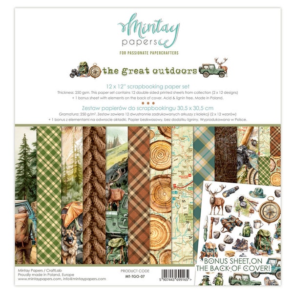 Mintay 12x12 The Great Outdoors Cardstock - Mintay - Double Sided Cardstock - 12x12 - Cardstock - The Great Outdoors Collection - 27-322