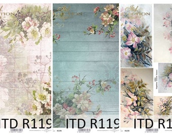 ITD Collection Rice paper apple blossoms, blue boards - Lilac Flower Rice Paper - painting * flowers Rice Paper - Flower Frame Rice Paper