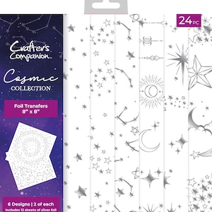 Crafter&#39;s Companion 8x8 Foil Transfers - 8x8 Transfers - Foil - Silver Foil - Cosmic Collection - Foiled Designs - LAST CHANCE - 42-098