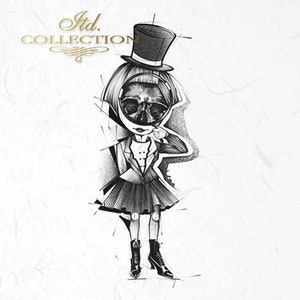 May include: A black and white illustration of a person wearing a top hat, a jacket, and a skirt. The person is holding a magnifying glass over their face, and the magnifying glass is showing a skull.