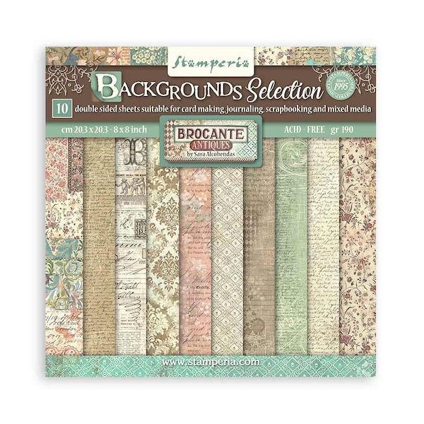 Stamperia 8x8 Brocante Antiques Backgrounds Selection - Double Sided Cardstock - Brocante Antiques Collection - Background - 23-1631