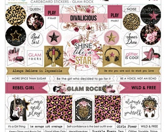 Mintay Glam Rock Stickers - Glam Rock Sticker Sheet - Cardboard Stickers - 12x12 Sticker Sheet - Glam Rock Collection - LAST CHANCE - 27-079