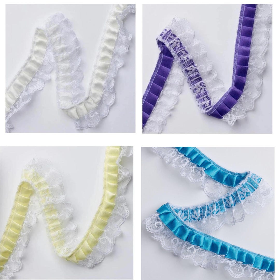 1 YARD Ruffled Ribbon on White Lace Trim - 1 Inch Lace - White Lace ...