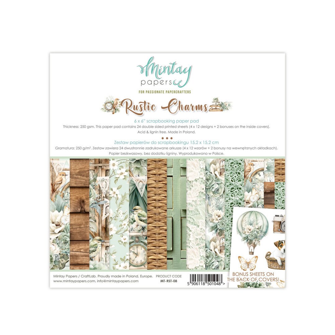 Mintay 6x6 Rustic Charms Cardstock - Double Sided Cardstock - 6x6 ...
