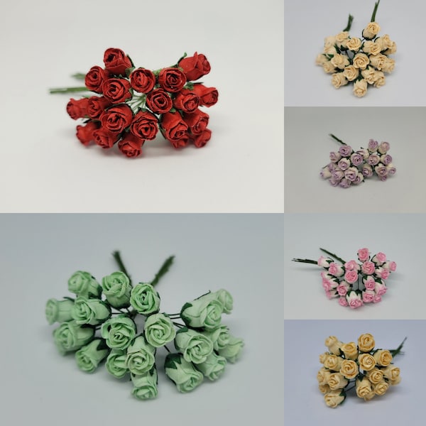 Promlee Flowers Hip Rosebuds - Green Stem Flowers - Mulberry Paper Flowers 20pk - Paper Flowers - Embellishments - Mulberry Flower - Promlee