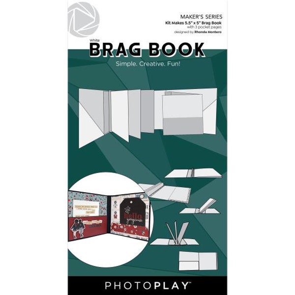 Photoplay White Brag Book 5.5 x 5 inches - Brag Book Kit - Album Kit - Tri-Fold Brag Book - Photo Play Book - White Mini Album - 13-319