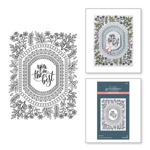 May include: A black and white floral design with a hexagonal frame and the text "You are the best". The design is shown on a white background. The image also shows a die cut of the design in a silver color.