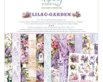 Paquet de papier jardin lilas Mintay 12 x 12 - Papier recto-verso - Papier 12 x 12 - Papier cartonné - Collection Jardin lilas - 27-387