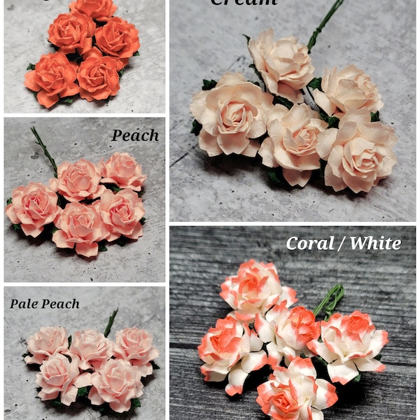 Promlee Flowers 25mm Peach/Orange Cottage Rose 5pk - Paper Flowers - Embellishments - Mulberry Paper Flower - Promlee Flowers - Cottage Rose