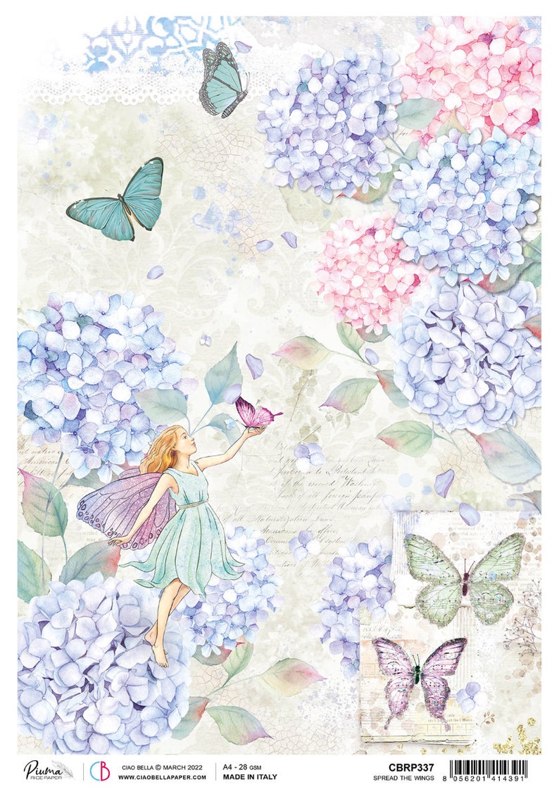 Ciao Bella Enchanted Land A4 Rice Paper Decoupage Rice Paper Fairy Rice Paper Rice Paper A4 Rice Paper Enchanted Land Collection Spread the Wings