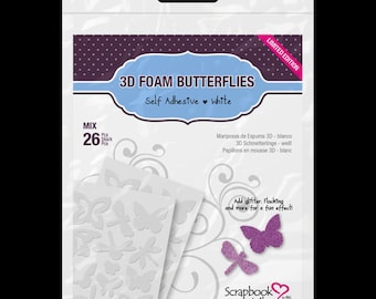 3L Adhesives 3D Foam Butterflies White - Double-Sided Adhesive - Butterfly Shape Adhesive Foam - Die Cut Adhesive Foam - Scrapbook - 30-013