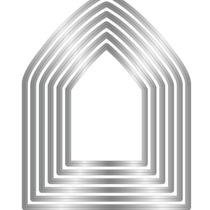 May include: Set of six silver metal arch-shaped cookie cutters, nested inside each other.