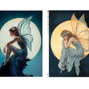 Paper Designs Rice Paper - Fairies in Moonlight - Fairy Rice Paper - Decoupage Rice Paper - A4 Rice Paper - Fairies Rice Paper