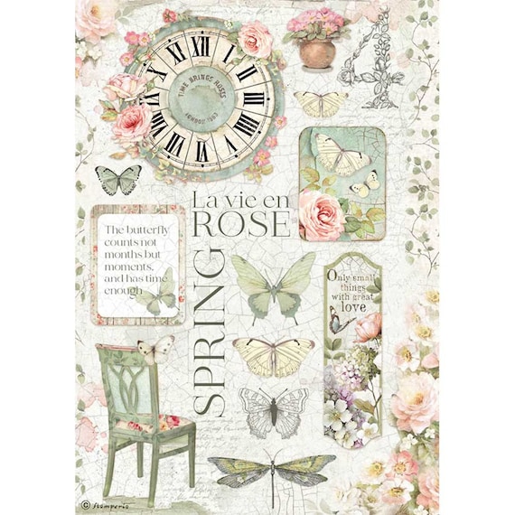 ROSES & BUTTERFY A4 Sheet DFSA445 Stamperia Rice Paper HOUSE OF ROSES