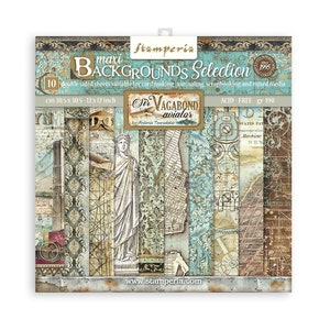 May include: A pack of 10 double-sided scrapbook paper sheets featuring a vintage travel theme. The paper is acid-free and has a weight of 190 grams per square meter. The paper is 12x12 inches (30.5x30.5 cm). The pack includes a variety of designs, including maps, vintage illustrations, and patterns. The paper is suitable for card making, journaling, scrapbooking, and mixed media.