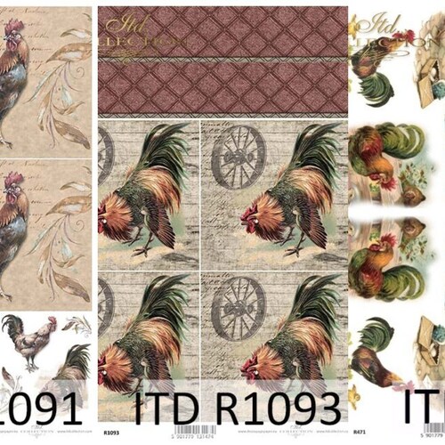 12 Rooster/Chicken Postcards Antiqued Vintage Hang Tags 66 