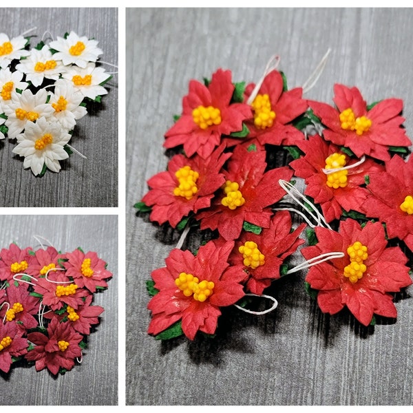 Promlee Flowers 30mm Poinsettias 10pk - Paper Flowers - Flower Embellishments - Mulberry Paper Flowers - 30mm Poinsettia Flowers