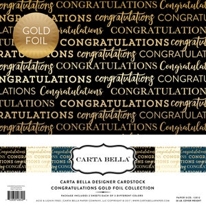 Carta Bella 12x12 Congratulations Foil Collection Kit - Carta Bella - Gold Foil - Gold Foil Cardstock - Gold Foil Congrats Kit - 36-065