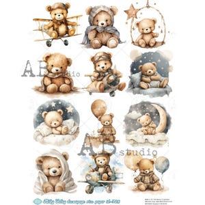 ABStudio A4 Decoupage Rice Paper - Decoupage Paper - Rice Paper - A4 Paper - Teddy Bear Rice Paper - Stuffed Bear Decoupage - 7-095