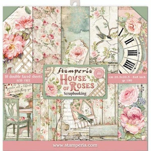 Stamperia 8x8 House of Roses Cardstock - Double Sided Cardstock - 8x8 Cardstock - House of Roses Cardstock - Stamperia Roses - 23-410