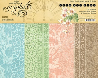 Graphic 45 - 12x12 Wild & Free Patterns and Solids - Graphic45 Paper - Wild and Free Collection - Animal Patterns - LAST CHANCE - 8-333