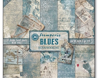 Stamperia Blues Paper Pack - Double Sided Paper - 12x12 Paper - 12 x 12 - Blue paper - Card Stock Paper - Stamperia Blues Paper - 23-040