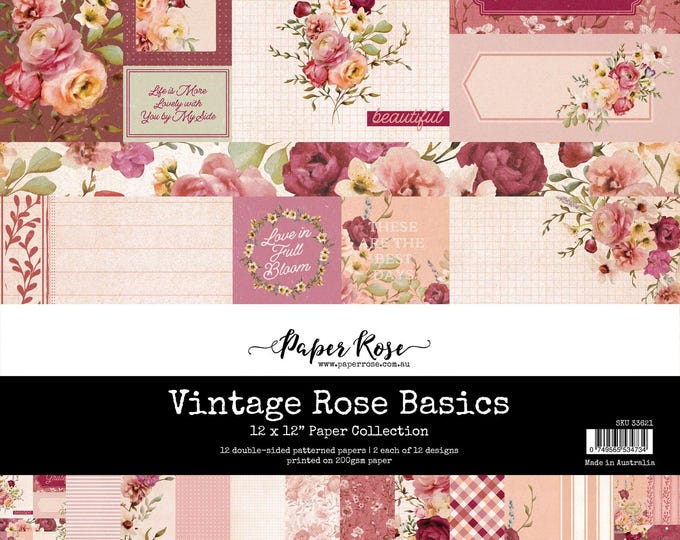Rustic Roses Cardstock Paper Rose Studio 12x12 Vintage Rose Basics Collection - Double Sided ...