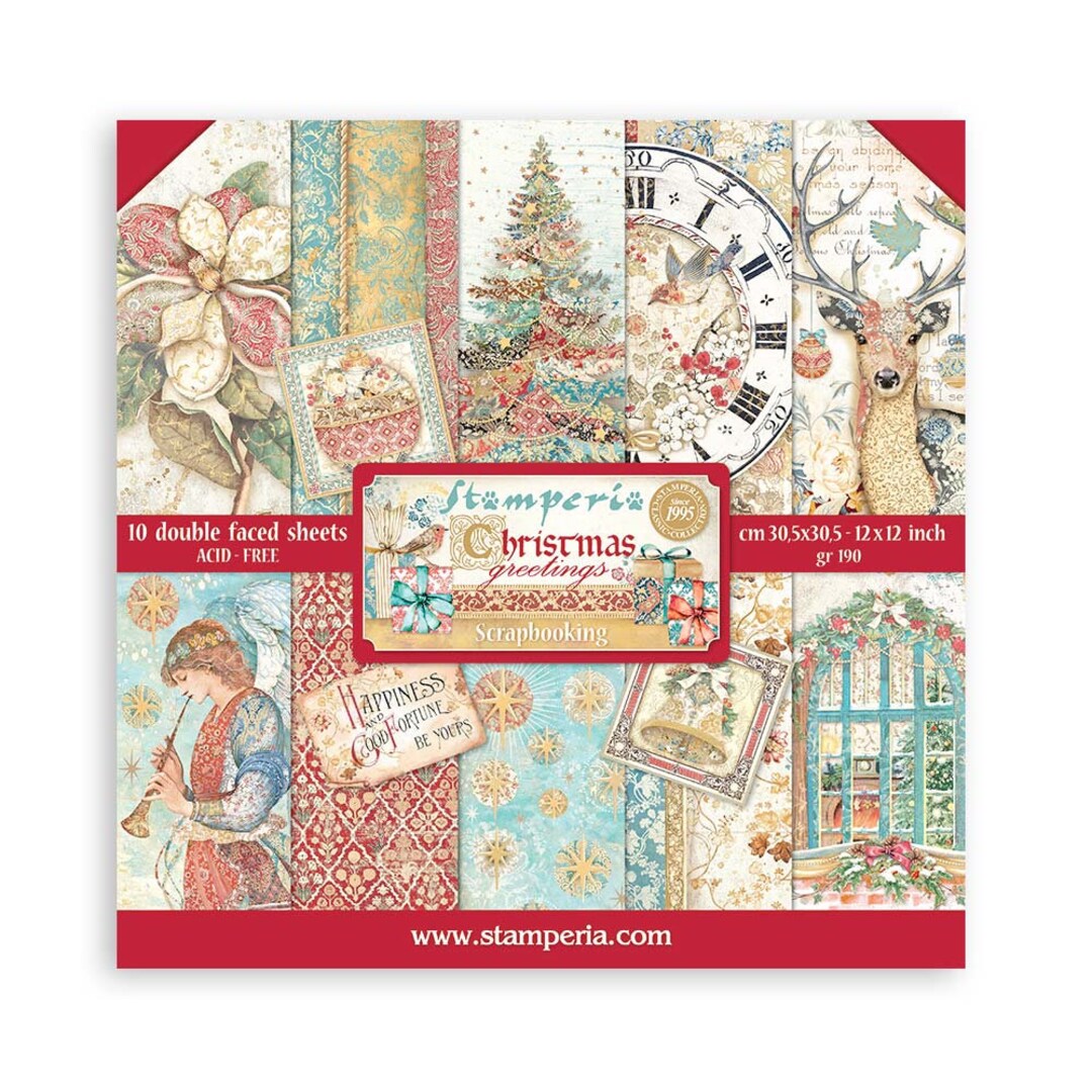 Stamperia 12x12 Christmas Greetings Cardstock Double Sided Etsy