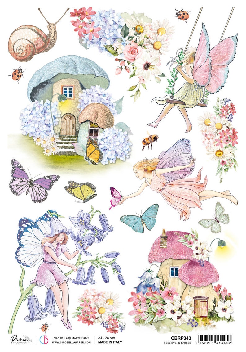 Ciao Bella Enchanted Land A4 Rice Paper Decoupage Rice Paper Fairy Rice Paper Rice Paper A4 Rice Paper Enchanted Land Collection Believe in Fairies