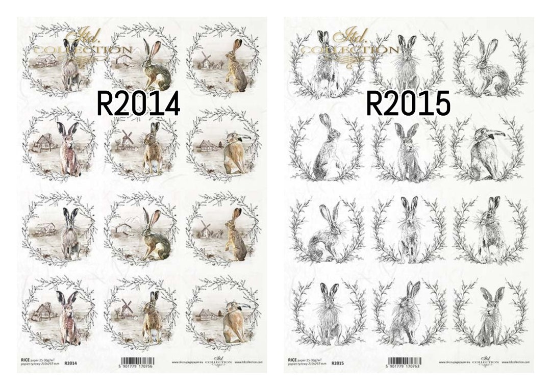 ITD Collection Hare Wreath Rice Paper - Decoupage Rice Paper - Wreath ...