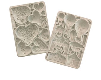 Stamperia A5 Alice in Christmas Silicone Mould - Alice in Christmas Collection Moulds -  Simple Hearts Mould - Circus and Air Balloons Mould