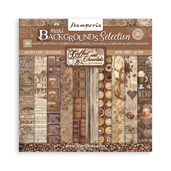 Stamperia 12x12 Coffee and Chocolate Backgrounds - Double Sided Cardstock - 12x12 Cardstock - Coffee and Chocolate Collection - 23-1535