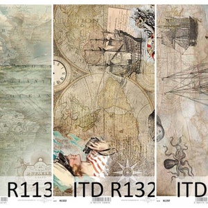ITD Collection Vintage Map, Sailing Ship, Marine Motifs Rice Paper - Sailing Ship Rice Paper - Map Rice Paper - Map Decoupage Rice Paper