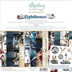Mintay 8x8 Lighthouse Cardstock - Double Sided Cardstock - 8x8 Cardstock - Cardstock - Lighthouse Collection - 27-549