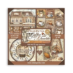 Stamperia XL 12x12 Coffee and Chocolate 22 Sheets - Single Sided Cardstock - 12x12 Cardstock - Coffee and Chocolate Collection - 23-1536