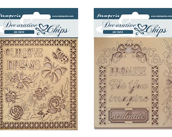 Stamperia Romantic Garden of Promises Decorative Chips - Garden of Promises Collection - Laser Cut Chips - 1 mm Laser Cut Shape