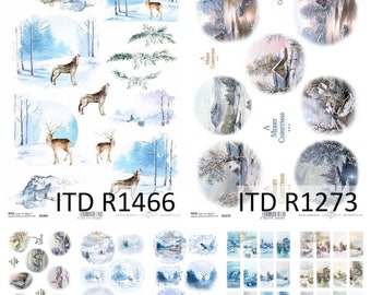 ITD Collection Christmas, Winter Views, Christmas Trees, Animals, Deer, Wolves Rice Paper - Christmas Rice Paper - Winter Paper - Mountains