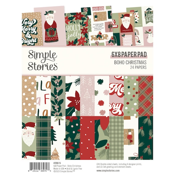 NEW 6x8 Boho Christmas Cardstock - Double Sided Cardstock - 6x8 Cardstock -  Card Stock Paper - Boho Christmas Collection - 41-023