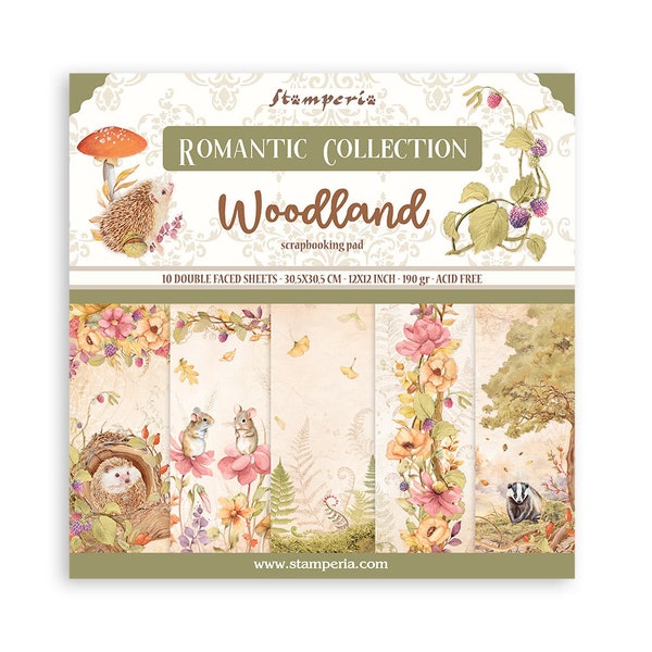 Stamperia 12x12 Woodland Cardstock - Double Sided Cardstock - 12x12 - Woodland Collection - Romantic Woodland Collection - 23-1514