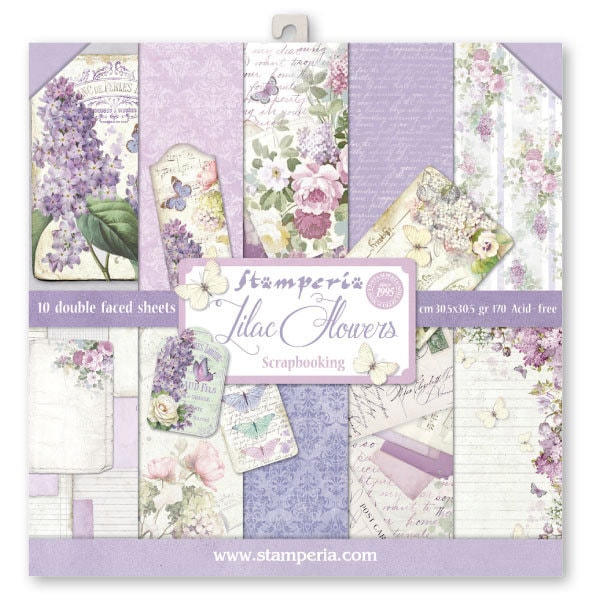 Cartulina de flores lilas Stamperia 12x12 - Cartulina de doble cara - Cartulina 12x12 - 12x12 - Cartulina -Stamperia Lilacs - 23-045