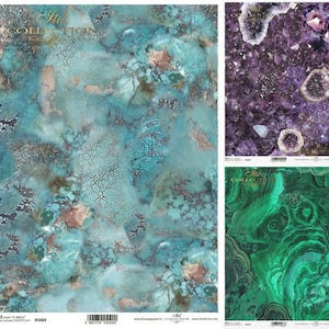 ITD Collection Gems Collection - ITD Collection - Precious Stones Rice Paper - Gems Background Paper - Amethyst Rice Paper - Malachite Paper