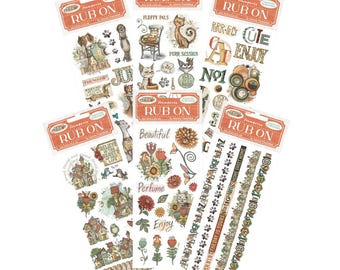 Stamperia Furry Friends Rub Ons - Cat Transfers - Transfer Film - Dog Rub ons - Furry Friends Collection - House Rub Ons - Flower Rub Ons