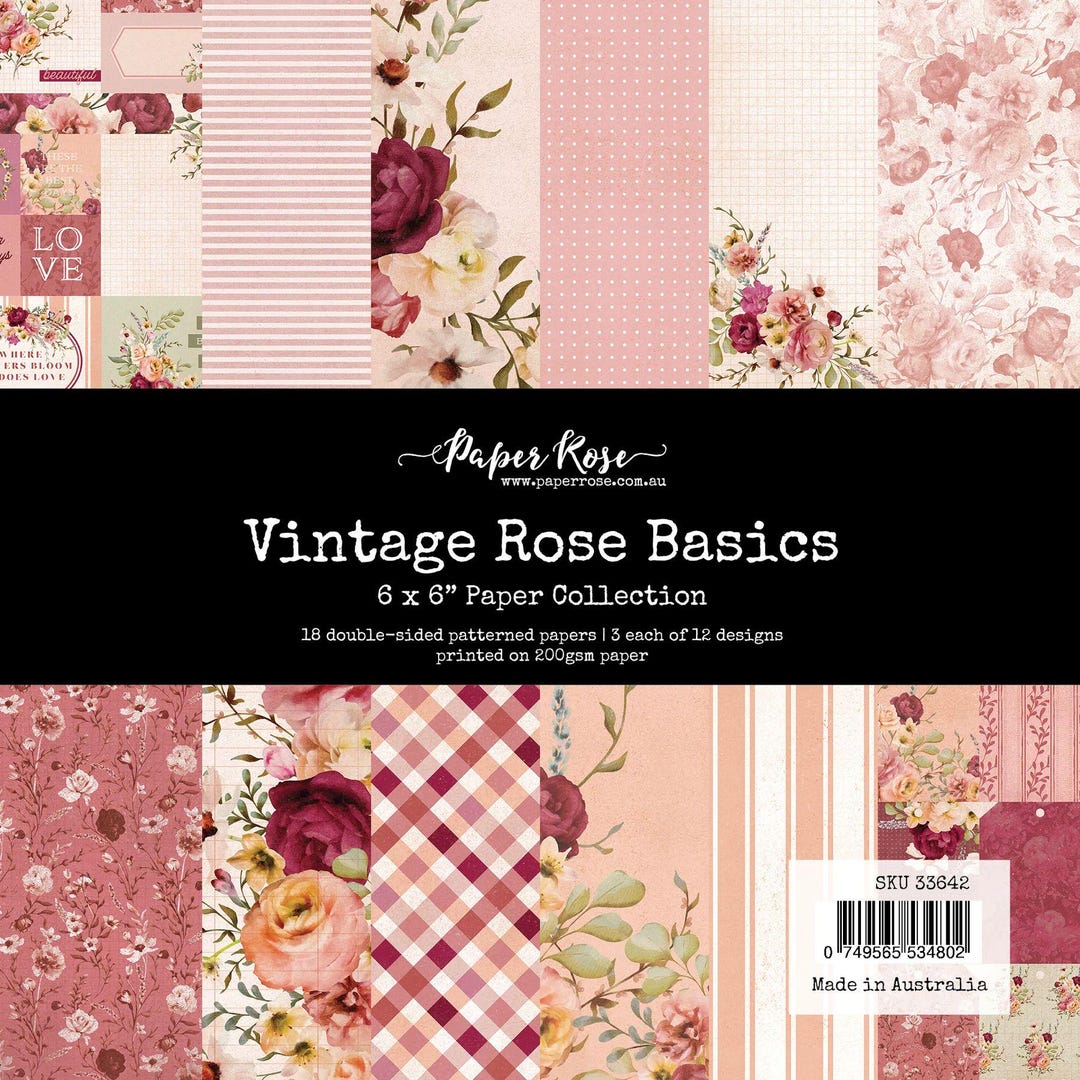 Rustic Roses Cardstock Paper Rose Studio 6x6 Vintage Rose Basics Collection - Double Sided ...