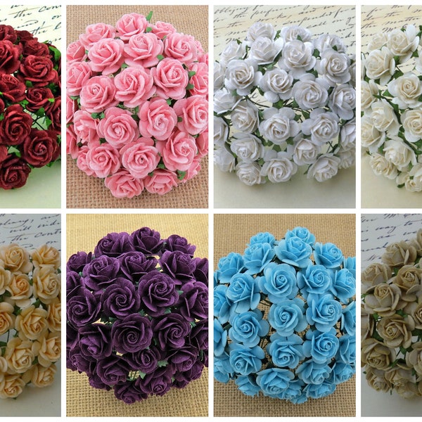 Promlee Flowers 15mm #1 Open Roses 20pk - Color Set 1 - Paper Flowers - Flower Embellishments - Mulberry Paper Flowers - Handmade Flowers