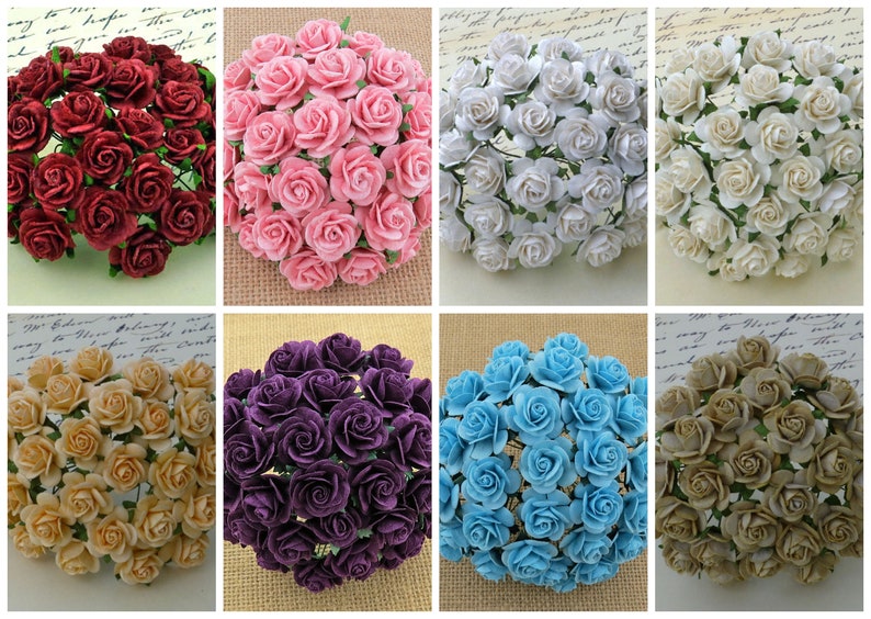 Assorted Paper Roses Promlee Flowers 15mm #1 Open Roses 20pk - Color Set 1 - Paper Flowers ...