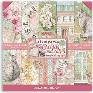 Stamperia 12x12 Orchids and Cats - Double Sided Cardstock - 12x12 Cardstock - Orchids and Cats - Cardstock - Orchids and Cats - 23-586