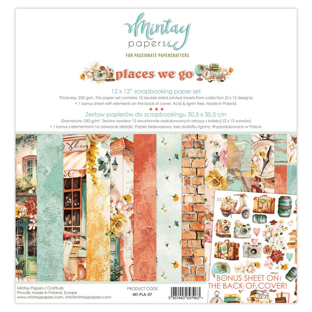 Mintay 12x12 Places We Go Cardstock Double Sided Cardstock 12x12
