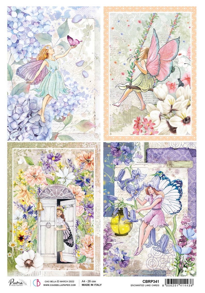 Ciao Bella Enchanted Land A4 Rice Paper Decoupage Rice Paper Fairy Rice Paper Rice Paper A4 Rice Paper Enchanted Land Collection Cards