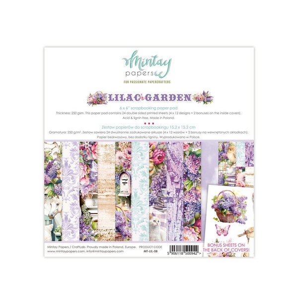 Mintay 6x6 Lilac Garden Cardstock - Double Sided Cardstock - 6x6 Cardstock - Cardstock - Lilac Garden Collection - 27-389